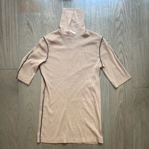 Helmut Lang Beige Turtleneck Half-Sleeve Top